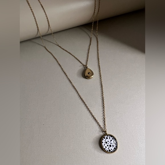 Black and White Polka-dot Pendant Necklace - Elegant Minimalist Layered Necklace - Picture 1 of 16